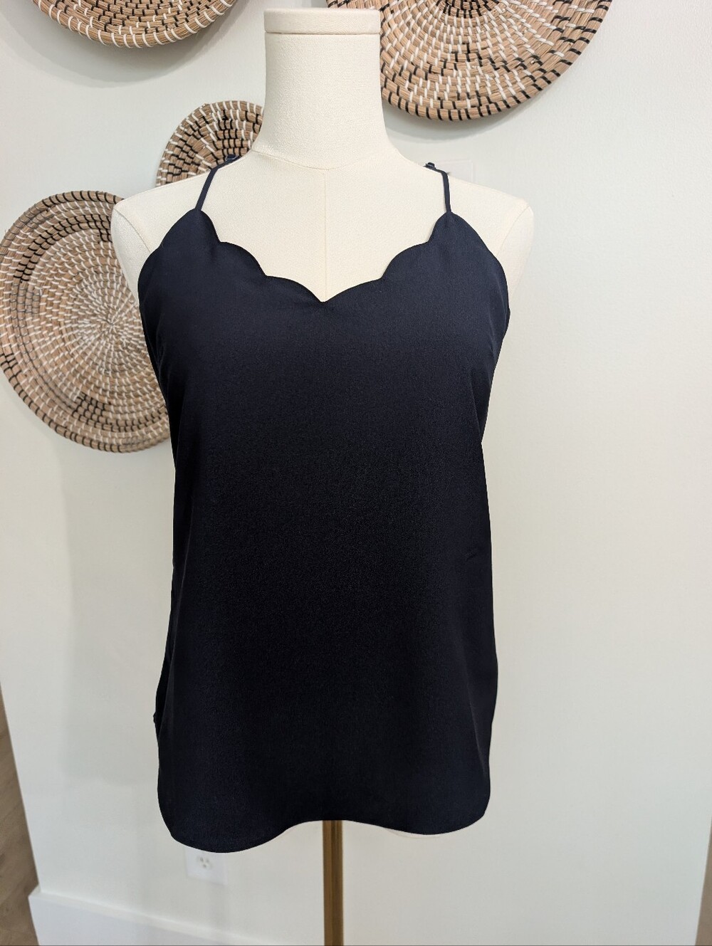 J Crew Scalloped Neck Cami Top Navy Size 0 NWOT